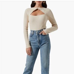 Astr Cream Ribbed Cutout Sweater